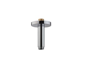 Hansgrohe loftbefæstigelse med roset, vist fra siden med et messinggevind øverst og et 3/4" gevind nederst.
