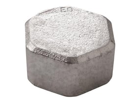 Slutmuffe i galvaniseret stål med 1" indvendigt gevind, hexagonal form for montering med værktøj.