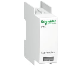 Schneider Electric overspændingsafleder A9 iPRD C20 350V, en hvid kassette med grøn og sort logo, der indikerer "Red = Replace".