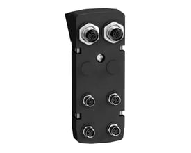 Schneider Electric LXM32I modul med 4 M12 input porte, designet til EtherCAT og PROFINET buskommunikation.