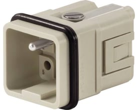 Weidmüller HDC Industristik Han-Indsats, 5-polet plus jord, til crimp-ben i lys beige plast med sort tætningsring.