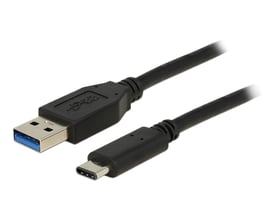 Sort DeLOCK USB-kabel på 1 meter med USB Type-A- og USB Type-C-stik, vist med begge stikender.