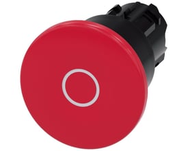 Siemens paddetryk 22mm rund, rød plast med hvid cirkel, med sort bagside og klik-funktion.
