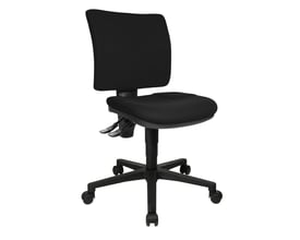 Kontorstol U 50 i sort stof med sort polyamid base og hjul til hårde gulve, set forfra.