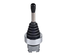 Schneider Electric kontrollerpind F/XD4PA127 med joystick hoved Ø22 og sort gummi-bælg på hvid baggrund.
