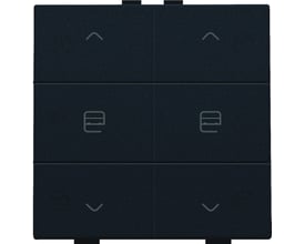 Niko dobbelt motortryk i sort coated finish med symboler for op, stop og ned til styring af to motorer.