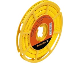 Weidmüller ledningsmærker CLI C 2-4 i gul, leveres på en gul spole med 250 stk for ledninger 2,5-16mm².