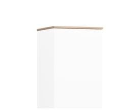 Svedbergs topplade til højskab i eg, 35,5 x 1,2 x 35,5 cm, vist monteret oven på et hvidt skab.