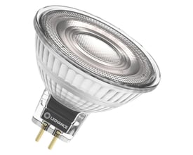 Ledvance LED MR16 lyskilde med GU5,3 sokkel og mærket med LEDVANCE logo, set fra en vinkel.