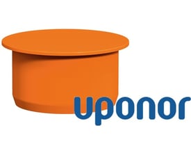 Uponor glat prop i PP plast, 160 mm diameter, med Uponor logo i blåt.