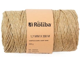 Roliba naturhamp sejlgarn på en rulle, 1,7 mm tykkelse og 200 meters længde.