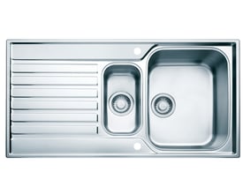 Overside billede af FRANKE Ascona ASX 651 køkkenvask med detaljeret visning af kummer og afløb.