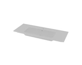Svedbergs Hav håndvask på 1220x145x464 mm i hvid, set skråt ovenfra med bred bordplade og integreret kumme.