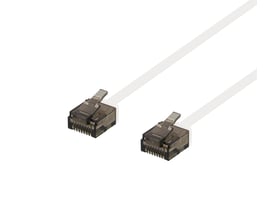Deltaco U/UTP Cat6a RJ45 stik med klips, transparent mørk, vist på hvid baggrund.