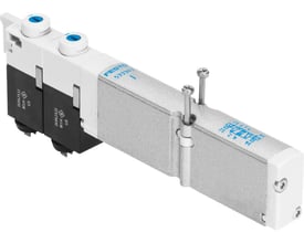 Festo VMPA1-M1H-B-PI magnetventil, 5/3 tryksat ventilfunktion med elektrisk aktivering, monteret på en lys baggrund.