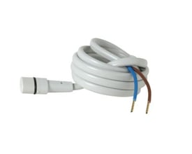 Sammenrullet Danfoss kabel til ABN A5 termoaktuator, 1 meter PVC med hvid kappe og tilslutningsstik.