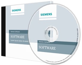 Siemens Simatic WinCC Professional softwarepakke og CD-ROM med "Software" og "Siemens Software" logoer på lysegrå baggrund.