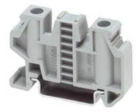 Phoenix Contact endeholder E/UK-NS 35 i grå plast, 10 mm bred, designet til 2- og 3-etagesklemmer.