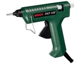 Bosch PKP 18 E limpistol set fra siden med Bosch logo og PKP 18 E mærkat tydeligt synligt på den mørkegrønne krop.