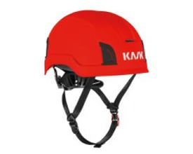 Rød Kask Zenith X Max sikkerhedshjelm med sort justerbar hagerem og ventilationsåbninger.