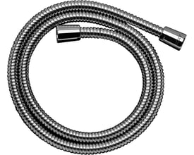 Hansgrohe AX Montreux bruserslange på 2 meter, fremstillet af forkromet metal med en riflet overflade og polerede kromfittings.