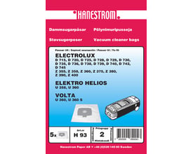 Hanestrom støvsugerposer passer til Electrolux D 720-D 740 modeller, 5 poser i pakken med en illustration af støvsugeren.