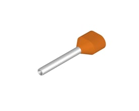 Enkelt Weidmüller terminalrør H0,5/18 ZH OR med orange plastkrave og metalrør isoleret på hvid baggrund.