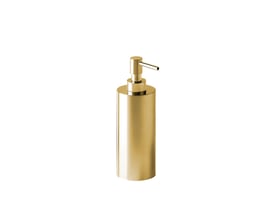 Cosmic sæbedispenser på 240 ml i guldfarvet PVD-finish med cylindrisk beholder og pumpe med sidevendt tud.