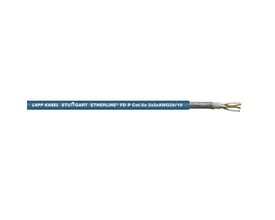 Lapp ETHERLINE FD P Cat.5e kabel med 2x2x26/19AWG konstruktion, viser de afskårne ender med farvekodede ledere.