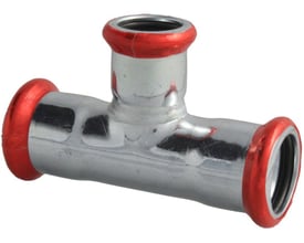 Unico forzinket T-stykke med 3 presmuffer, 54x22x54mm, til brug i varme, køl og industrianlæg.