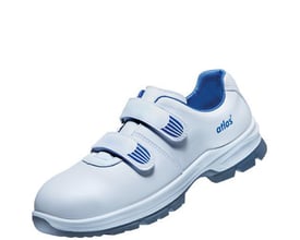 Atlas sikkerhedssko CL 400 2.0 ESD i str. 41, hvid med blå detaljer og velcro, med CLEANLINE overmateriale.