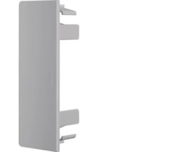 Hager endestykke model LF401106 til kabelføring i RAL 7030 grå plast, vist fra siden med monteringsclips.