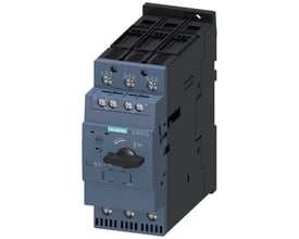 Siemens Sirius S2 motorværn med skrueterminaler og justerbar indstilling fra 49-59A. Visuelt ses en drejekontakt med markeringer for 'TEST', 'TRIPPED' og 'ON'.