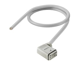 Weidmüller-kabel til transmission af elektrisk energi, type 2712490500, med gråt kabel, synlige ledere og stik.
