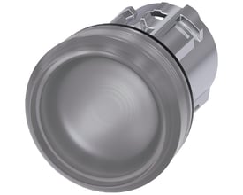 Siemens 22mm signallampe i metal med klar linse, SIRIUS ACT serie, robust design til industriel brug.