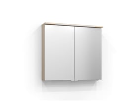 Svedbergs Skuru spejlskab i brun ask med to spejllåger og LED-belysning langs overkanten, 101 cm bredt.
