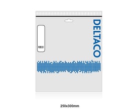 DELTACO S/FTP Cat6a patch kabel, 7 meter, grå, halogenfri og LSZH-certificeret emballage.