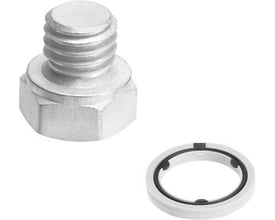 Festo blindprop B-M5 med gevind og unbrakohoved, vist sammen med en separat tætningsring, fri for kobber og PTFE.