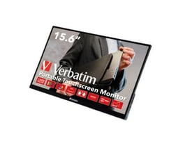 Verbatim 15,6" bærbar touchskærm med Full HD IPS-panel, vist med en person der holder en laptop.