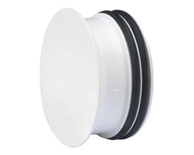 Wavin Wafix PP prop til rørspids med Ø50 mm diameter i hvid PP, vist med sorte pakringe.