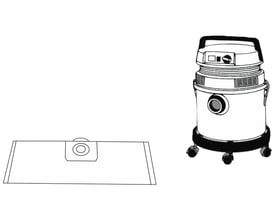 Illustration af Nordic Quality RO 2199 støvsugerposer, 5 stk. samt en illustration af en støvsuger.