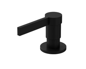 Lavabo Alkymist sæbedispenser i mat sort med cylindrisk krop, rund fod og lang pumpearm.