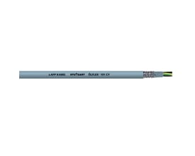 Gråt Lapp Olflex 191 CY kabel, 4G1,5, med synlig skærm og farvekodede ledere i enden.