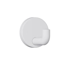 Hvid, mat HEWI enkeltkrog fra serie 477 med buet krog og rund monteringsroset, 65 mm dyb.