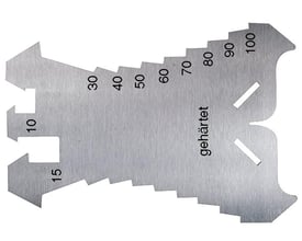 Pladeridsemål i hærdet rustfrit stål med markeringer fra 5 til 100 mm for præcis opmærkning.