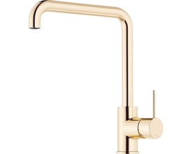 Mora Inxx II Sharp køkkenarmatur i poleret messing med elegant U-tud og et-grebs betjening.