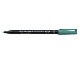 Grøn Staedtler Lumocolor permanent tuschpen med S-spids 0,4mm, kendetegnet ved DRY SAFE teknologi.