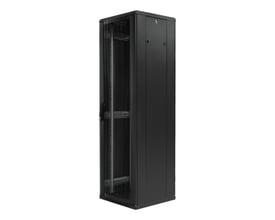 Toten System G 19" 42U rackskab i sort med lukket frontdør og perforeret sidevisning af interiør.