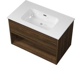 Sanibell Proline møbelsæt i cabana eg, 81x46cm, med integreret greb og en synlig åben hylde under skuffen.