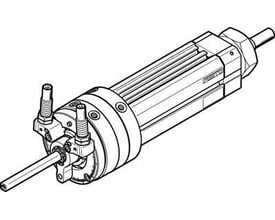 Festo Sw./linear unit DSL-32-25-270-CC-A-S20-B, viser en teknisk tegning af en lineærenhed med stempelstang og pneumatiske tilslutninger.